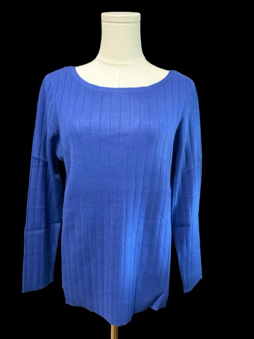 Blue Ribbed Knit Sweater